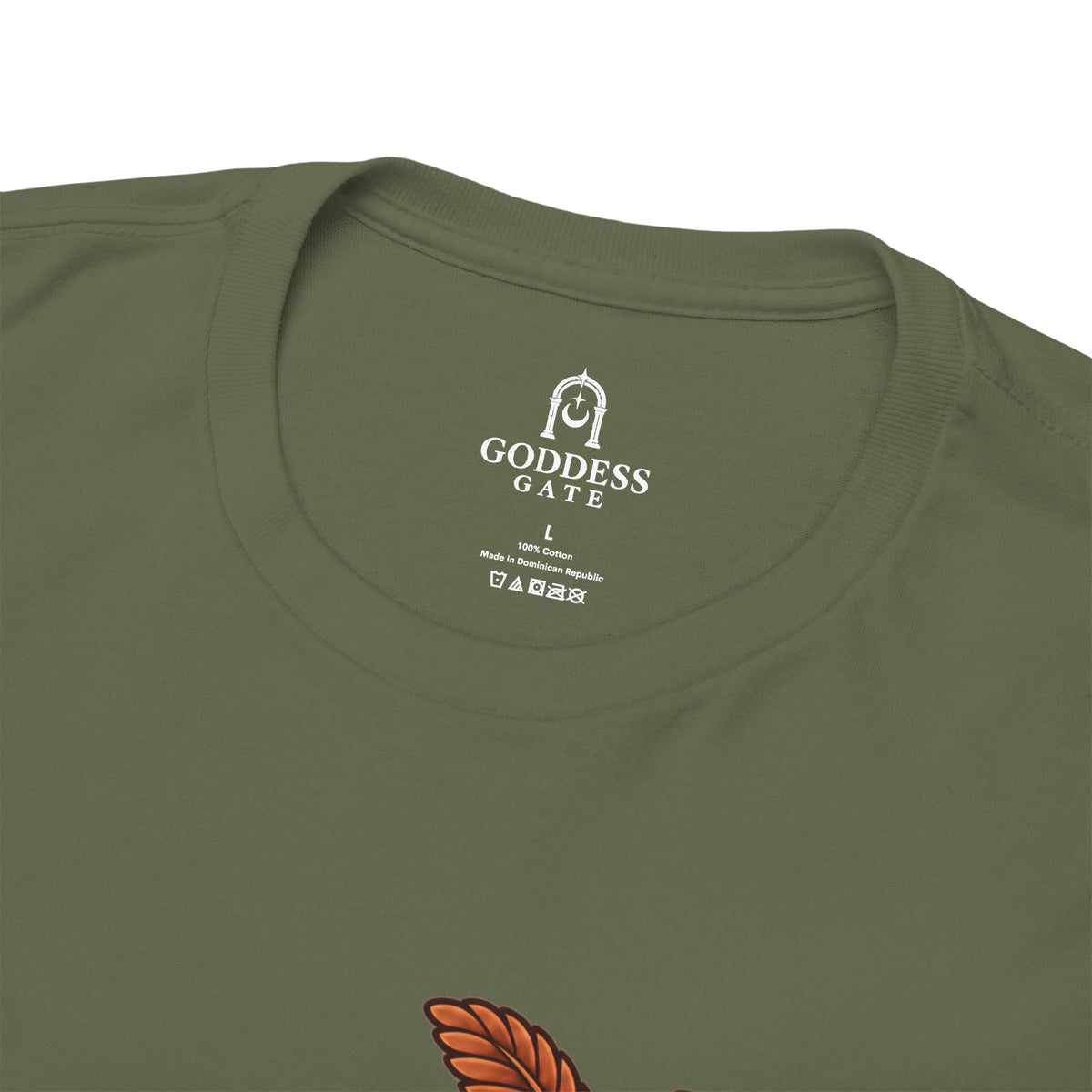 Moo Mothfren Highland Cow Luna Moth T-shirt in Military Green, additional product mockup